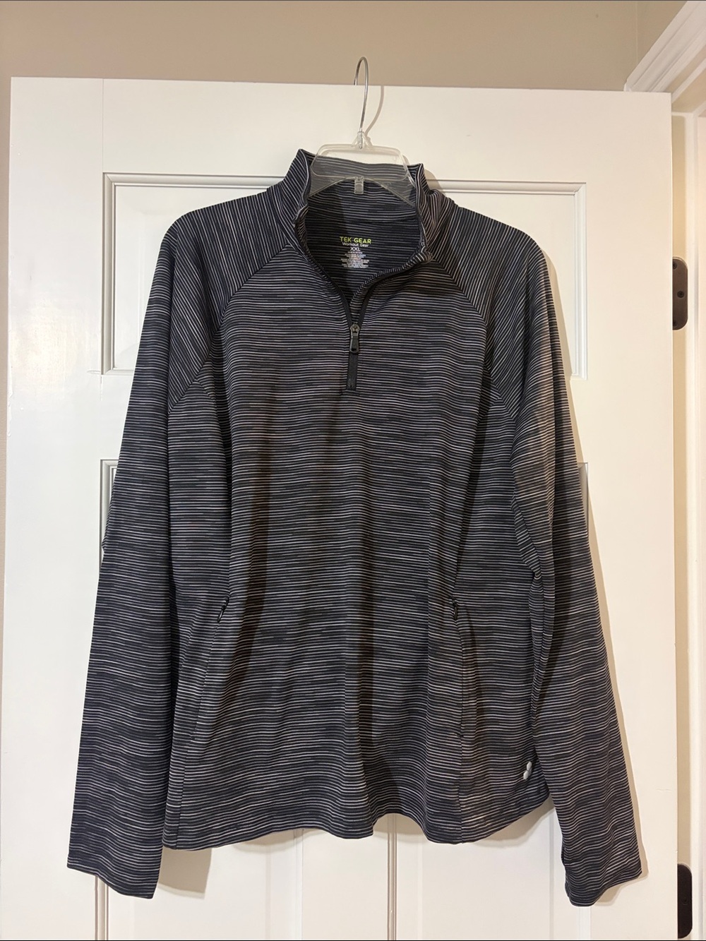 TEK GEAR XXL  Charcoal and Light Gray Striped Quarter-Zip Pullover